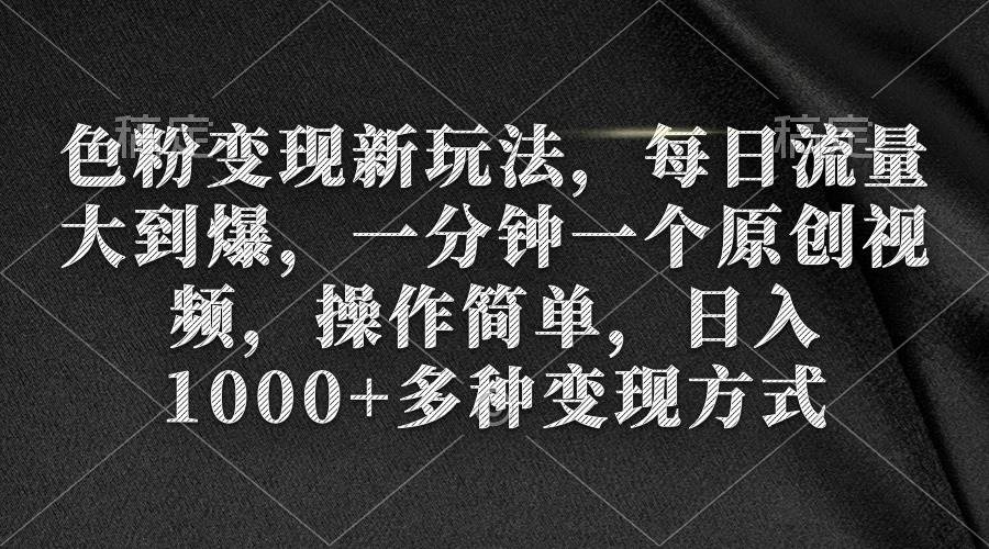 色粉变现新玩法，每日流量大到爆，一分钟一个原创视频，操作简单，日入1000+-艾莉资源