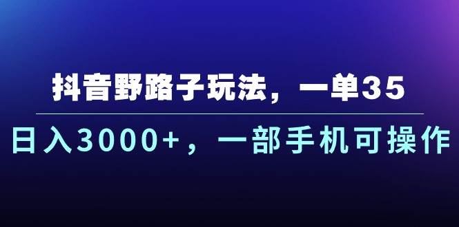 抖音野路子玩法，一单35.日入3000+，一部手机可操作-艾莉资源