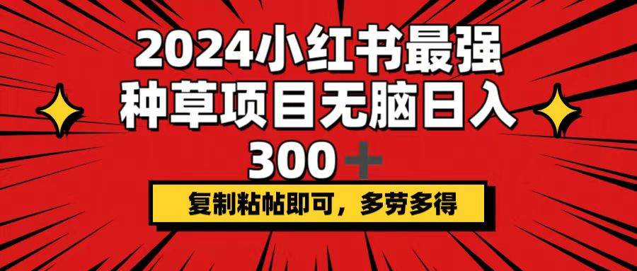 2024小红书最强种草项目，无脑日入300+，复制粘帖即可，多劳多得-艾莉资源