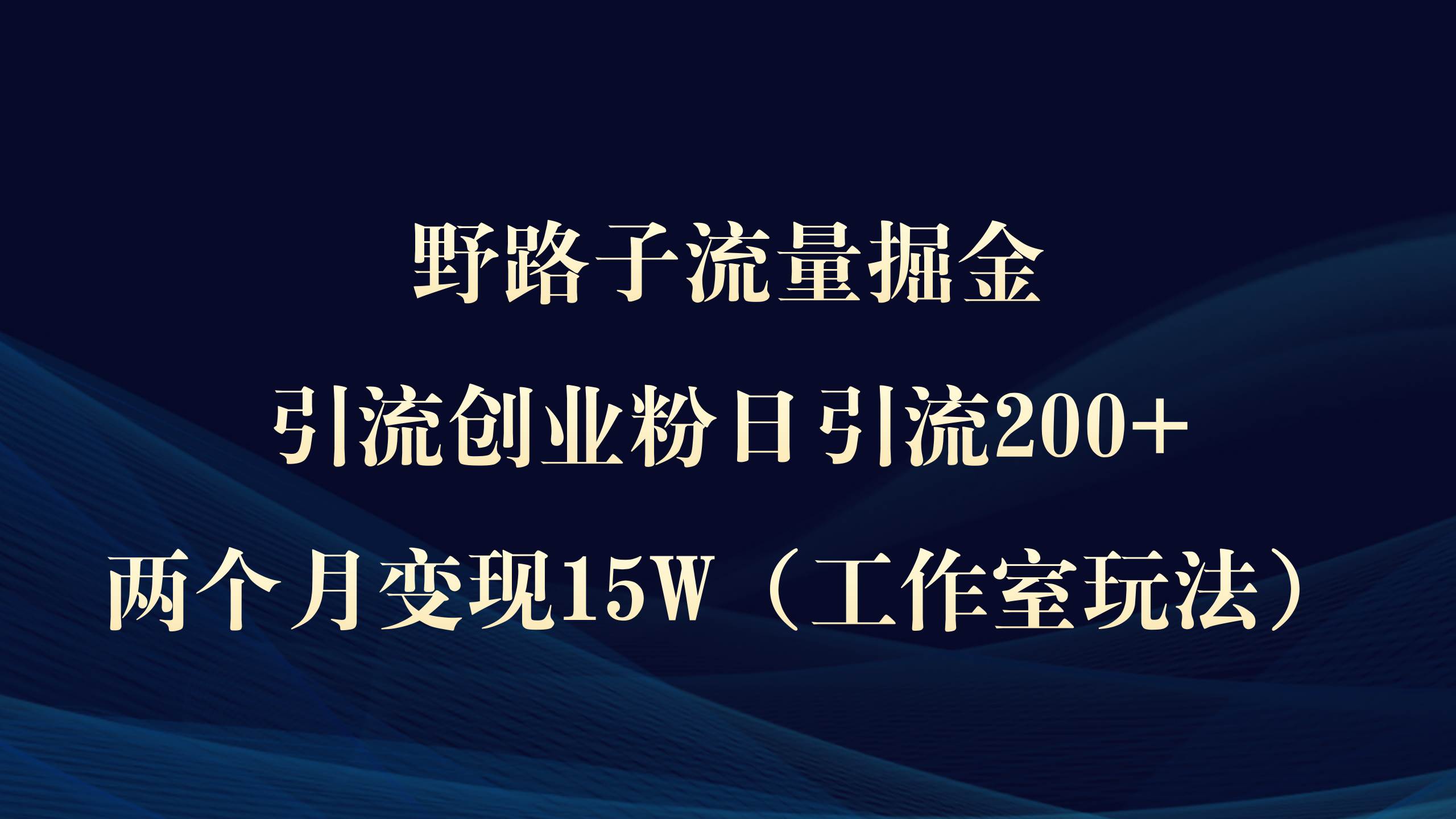 野路子流量掘金，引流创业粉日引流200+，两个月变现15W（工作室玩法））-艾莉资源