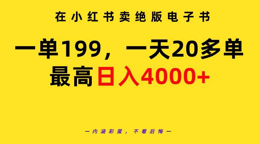 在小红书卖绝版电子书，一单199 一天最多搞20多单，最高日入4000+教程+资料-艾莉资源