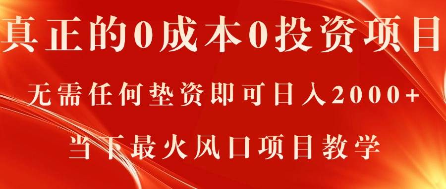 真正的0成本0投资项目，无需任何垫资即可日入2000+，当下最火风口项目教学-艾莉资源