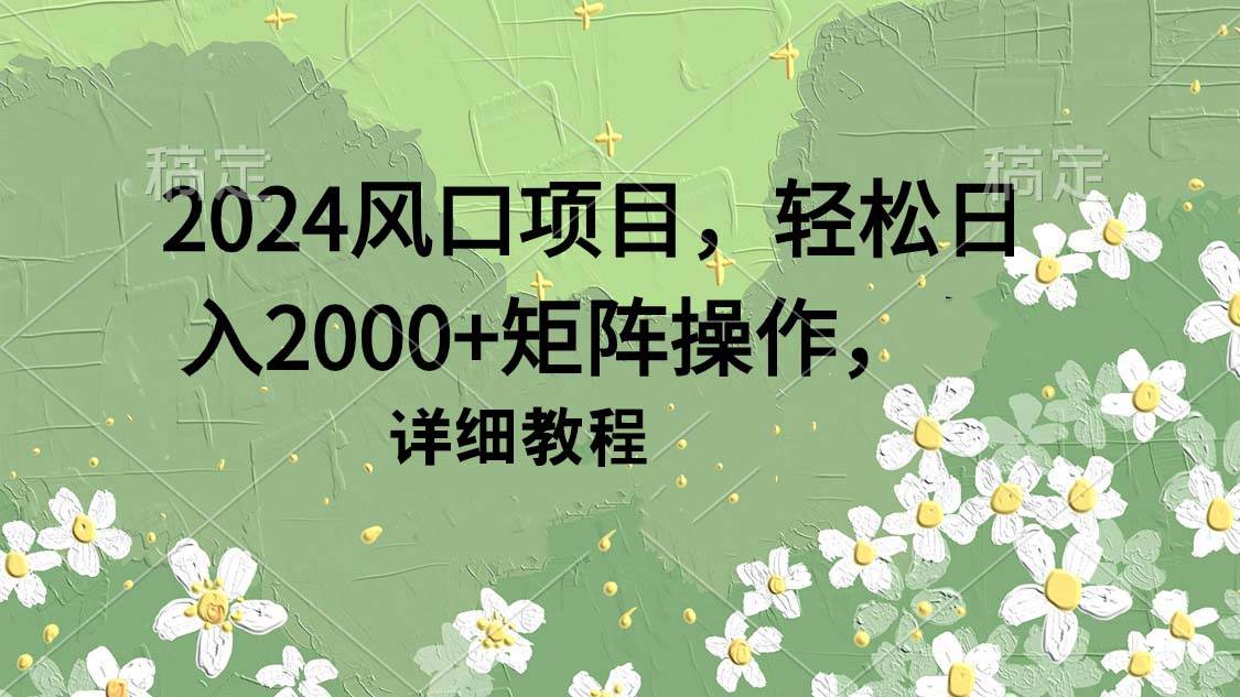 2024风口项目，轻松日入2000+矩阵操作，详细教程-艾莉资源