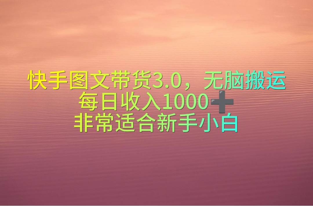 快手图文带货3.0，无脑搬运，每日收入1000＋，非常适合新手小白-艾莉资源