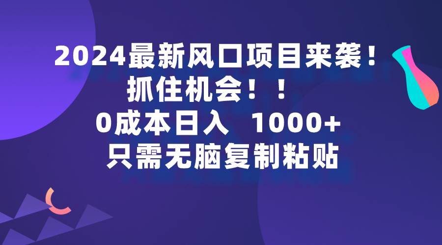 2024最新风口项目来袭，抓住机会，0成本一部手机日入1000+，只需无脑复…-艾莉资源