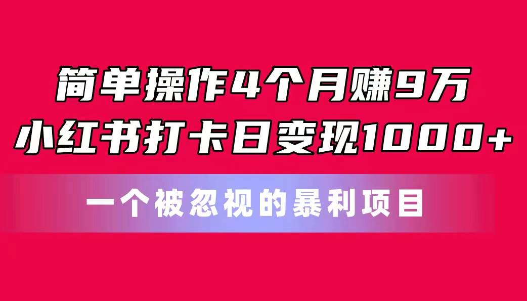 简单操作4个月赚9万！小红书打卡日变现1000+！一个被忽视的暴力项目-艾莉资源