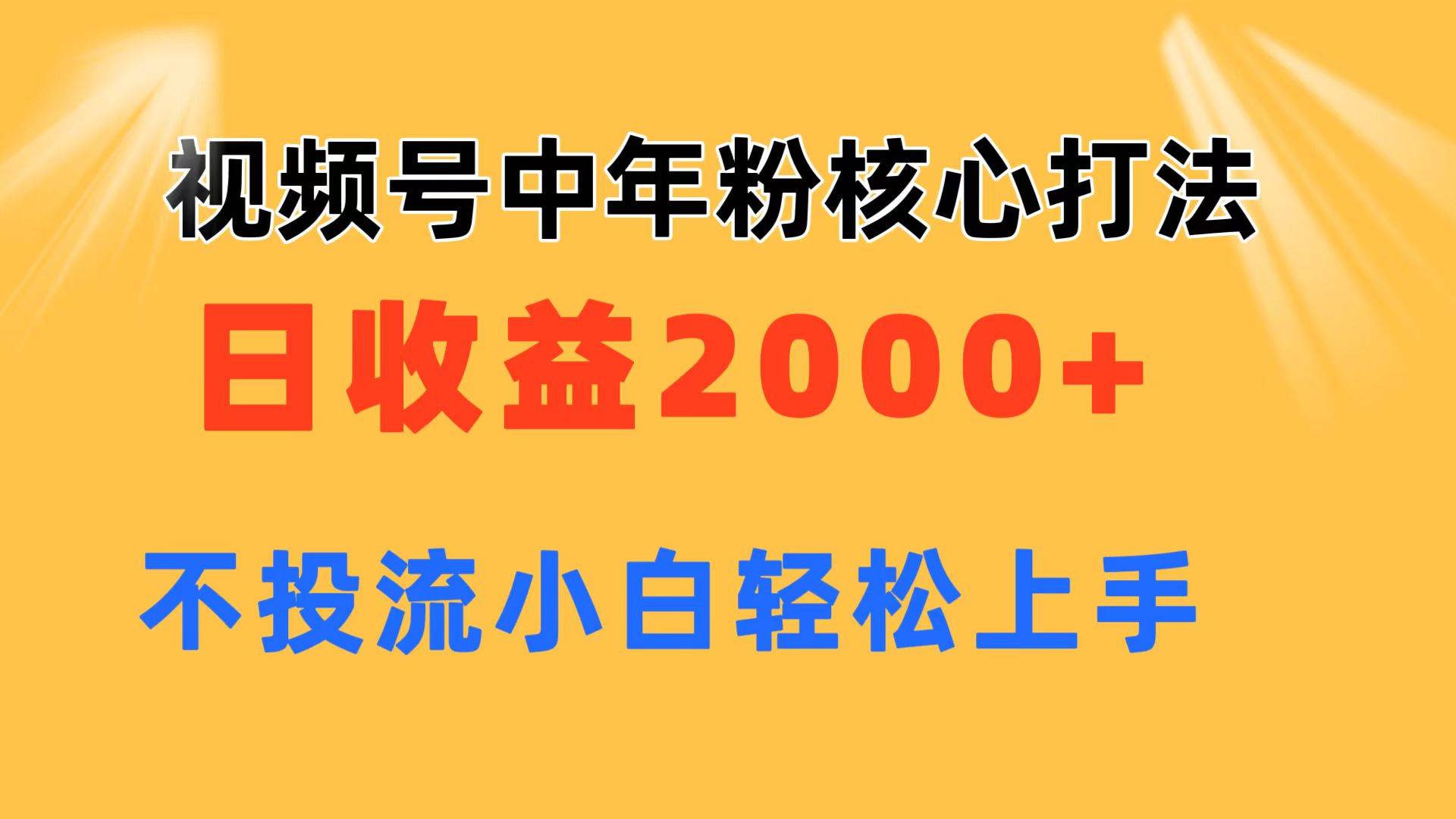 视频号中年粉核心玩法 日收益2000+ 不投流小白轻松上手-艾莉资源