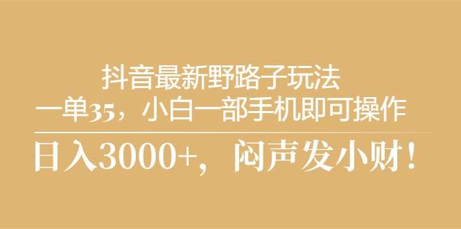 抖音最新野路子玩法，一单35，小白一部手机即可操作，，日入3000+，闷…-艾莉资源