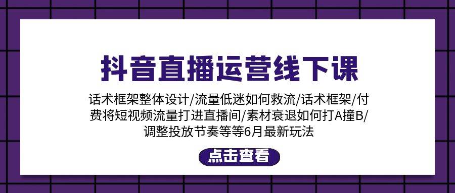 抖音直播运营线下课：话术框架/付费流量直播间/素材A撞B/等6月新玩法-艾莉资源