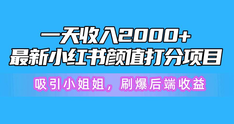 一天收入2000+，最新小红书颜值打分项目，吸引小姐姐，刷爆后端收益-艾莉资源