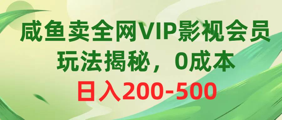 咸鱼卖全网VIP影视会员，玩法揭秘，0成本日入200-500-艾莉资源