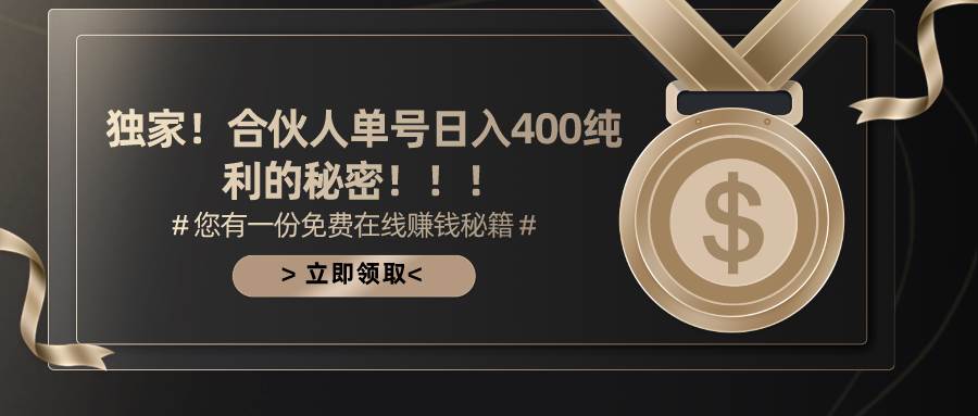 合伙人广告撸金最新玩法，每天单号400纯利-艾莉资源