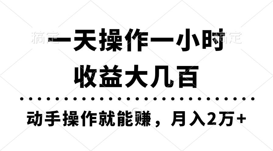 一天操作一小时，收益大几百，动手操作就能赚，月入2万+教学-艾莉资源