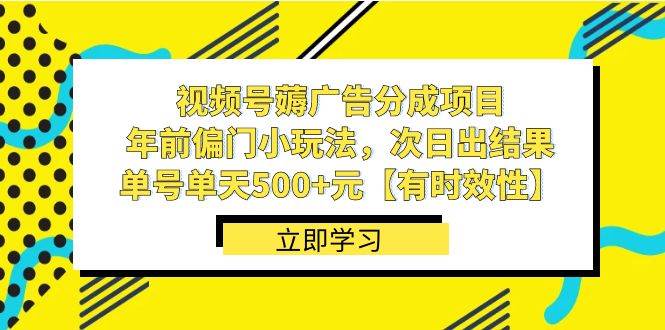 视频号薅广告分成项目，年前偏门小玩法，次日出结果，单号单天500+元【有时效性】-艾莉资源