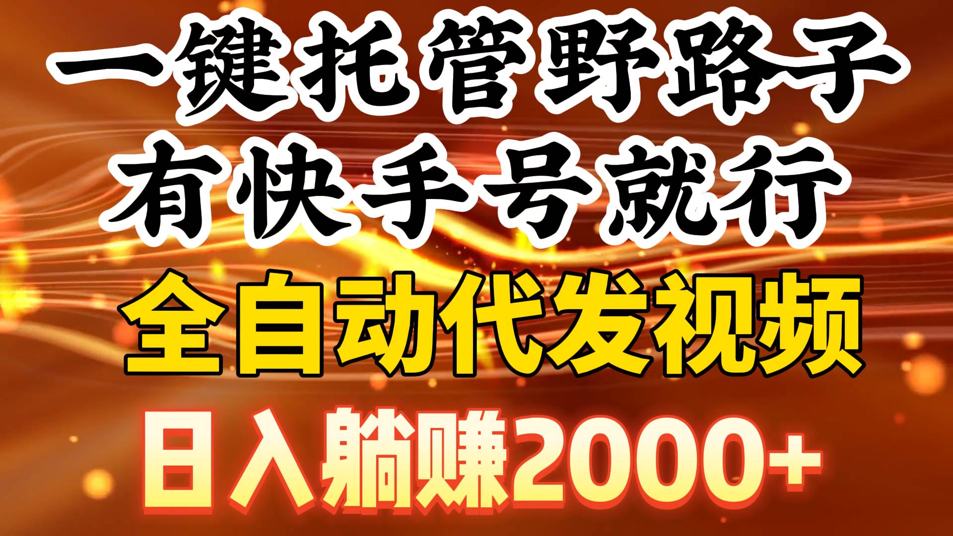 一键托管野路子，有快手号就行，日入躺赚2000+，全自动代发视频-艾莉资源