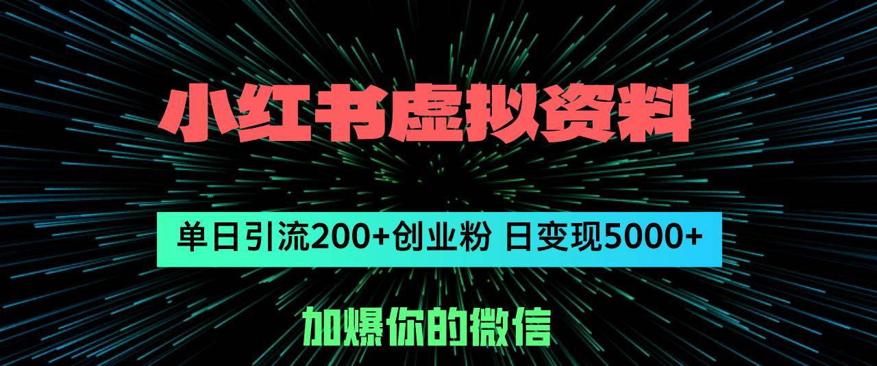 小红书虚拟资料日引流200+创业粉，单日变现5000+-艾莉资源