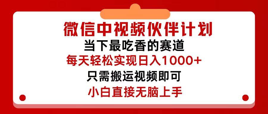 微信中视频伙伴计划，仅靠搬运就能轻松实现日入500+，关键操作还简单，…-艾莉资源