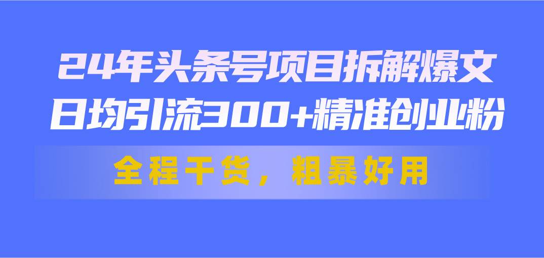 24年头条号项目拆解爆文，日均引流300+精准创业粉，全程干货，粗暴好用-艾莉资源