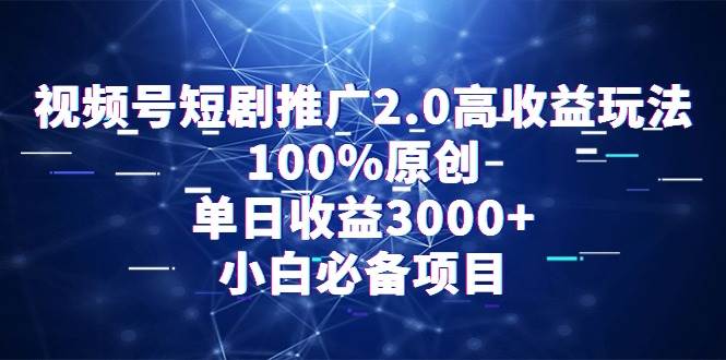 视频号短剧推广2.0高收益玩法，100%原创，单日收益3000+，小白必备项目-艾莉资源