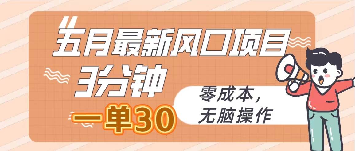五月最新风口项目，3分钟一单30，零成本，无脑操作-艾莉资源