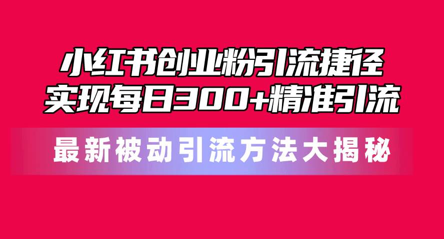 小红书创业粉引流捷径！最新被动引流方法大揭秘，实现每日300+精准引流-艾莉资源