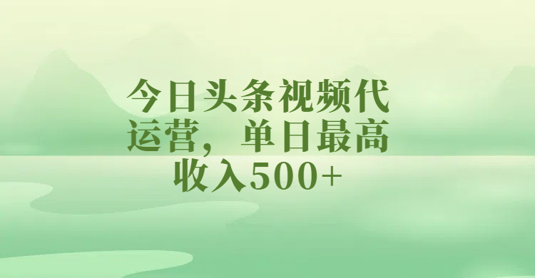 今日头条视频代运营，单日最高收入500+-艾莉资源