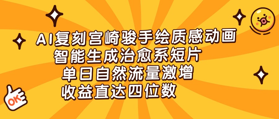 AI复刻宫崎骏手绘质感动画，智能生成治愈系短片，单日自然流量激增，收益直达四位数-艾莉资源