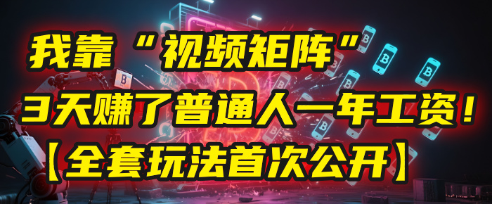 我靠“视频矩阵”，3天赚了普通人一年工资！【全套玩法首次公开】-艾莉资源