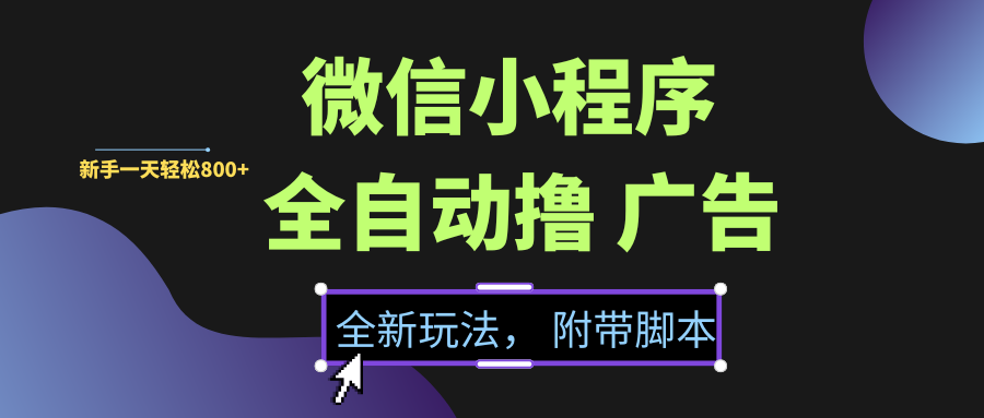 微信小程序挂机撸广告，全新玩法，新手一天轻松800+【附带脚本】-艾莉资源