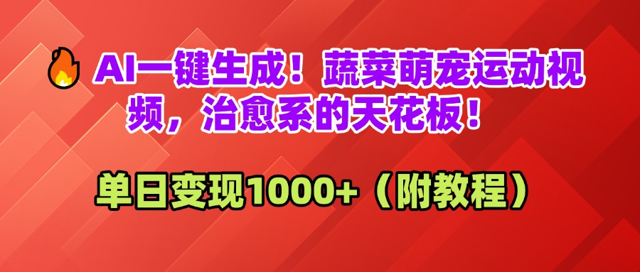 AI一键生成！蔬菜萌宠运动视频，治愈系的天花板！单日变现1000+（附教程）-艾莉资源