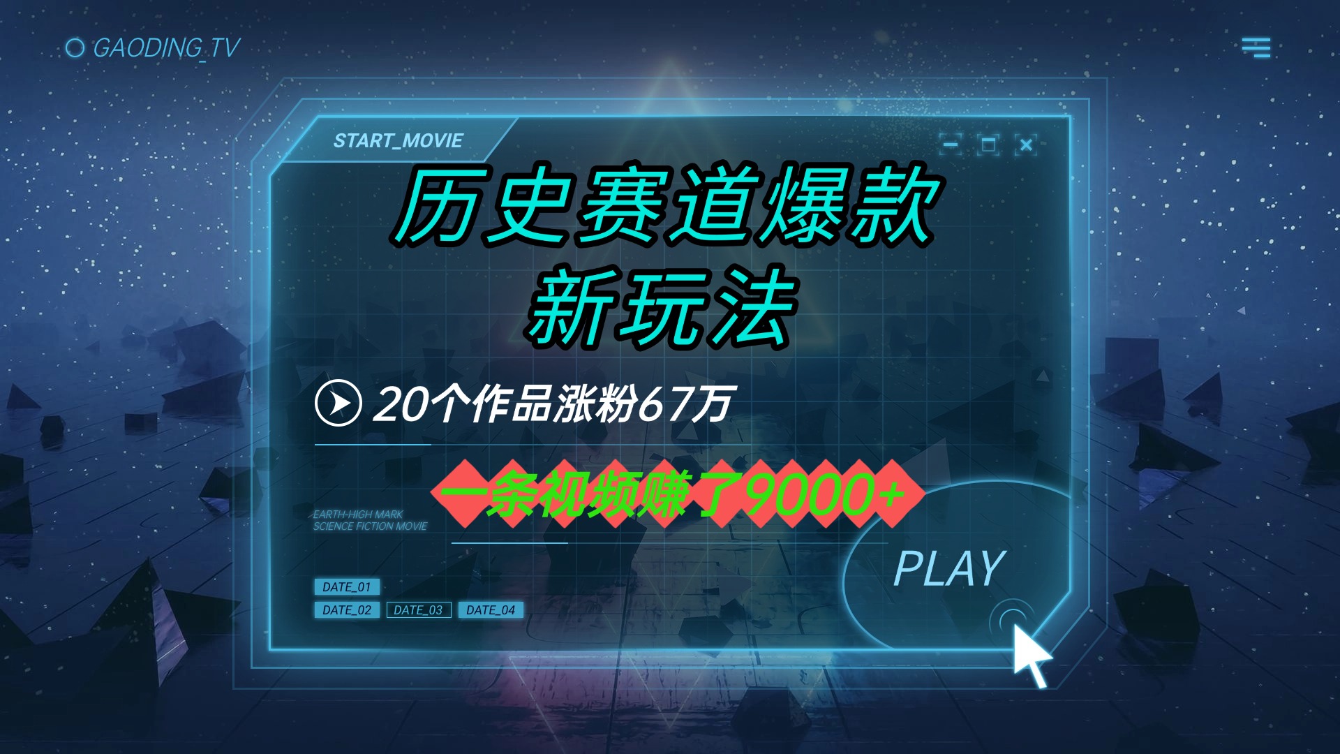 20个作品涨粉67万，一条视频赚了9000+，历史赛道爆款新玩法-艾莉资源