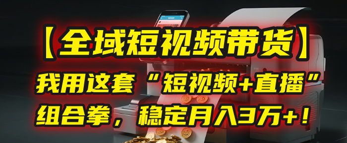 【全域短视频带货】我用这套“短视频+直播”组合拳，稳定月入3万+！-艾莉资源