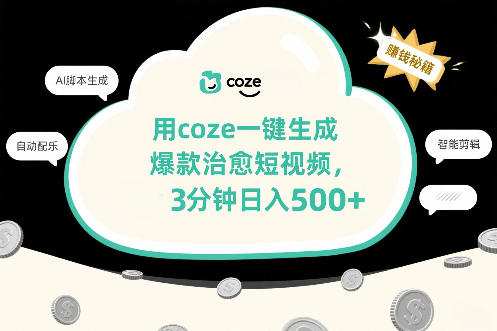 用coze一键生成爆款治愈短视频，3分钟日入500+-艾莉资源