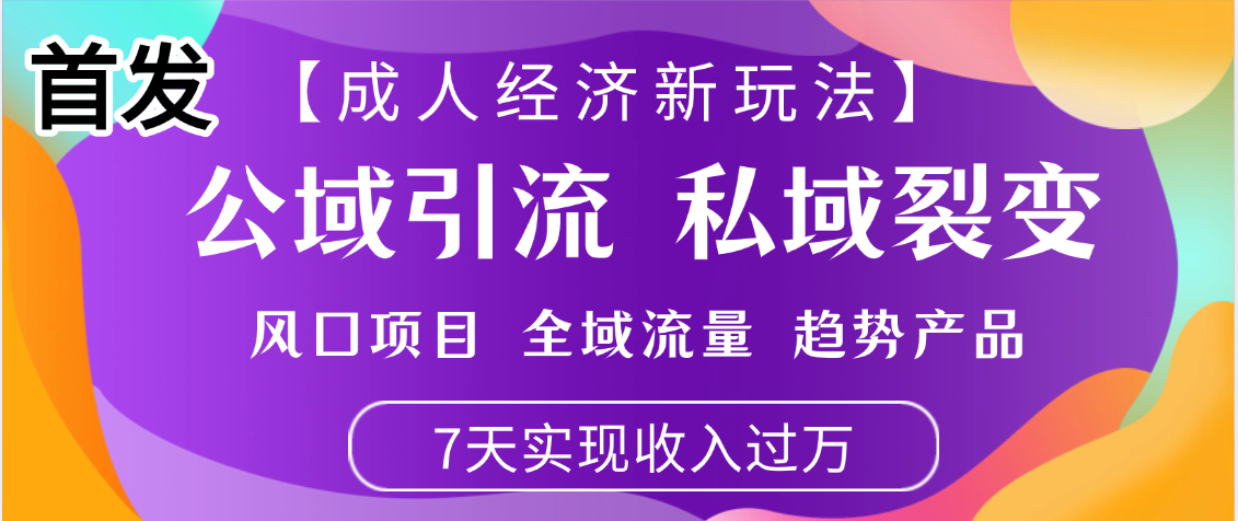 首发：【成人经济新玩法】市面独家玩法，风口项目、全域流量、趋势产品，7天实现月入过万-艾莉资源
