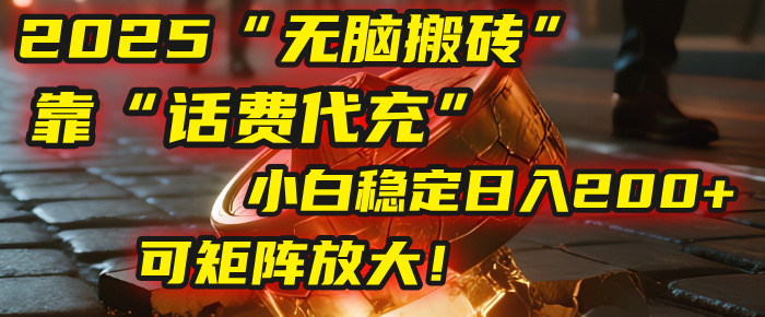 无脑搬砖项目：靠“话费代充”，小白稳定日入200+，可矩阵放大！-艾莉资源