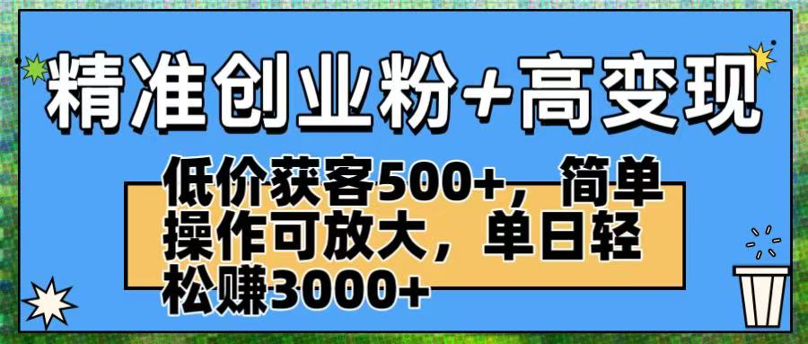 精准创业粉+高变现：低价获客500+，简单操作可放大，单日轻松赚3000+-艾莉资源