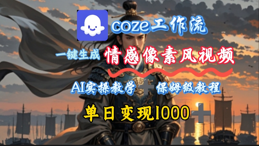 用coze工作流一键生成情感像素风视频，几分钟一条，单日变现500+-艾莉资源